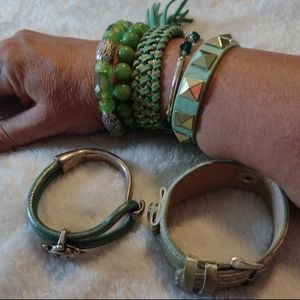Lot of 6 green bracelets varied style to match just about anything